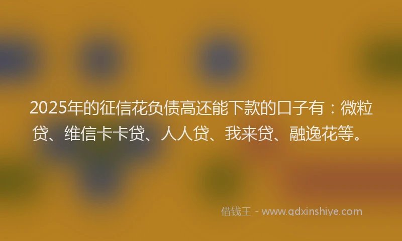 2025年的征信花负债高还能下款的口子有：微粒贷、维信卡卡贷、人人贷、我来贷、融逸花等。