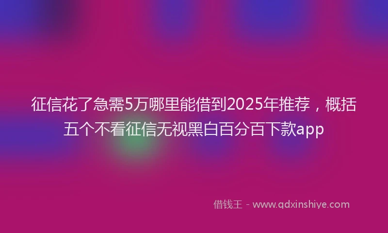 征信花了急需5万哪里能借到2025年推荐，概括五个不看征信无视黑白百分百下款app