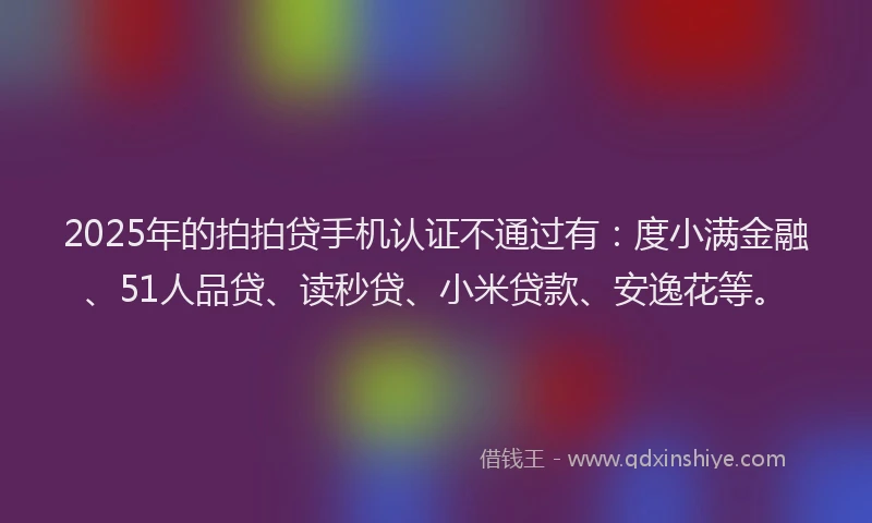 2025年的拍拍贷手机认证不通过有：度小满金融、51人品贷、读秒贷、小米贷款、安逸花等。
