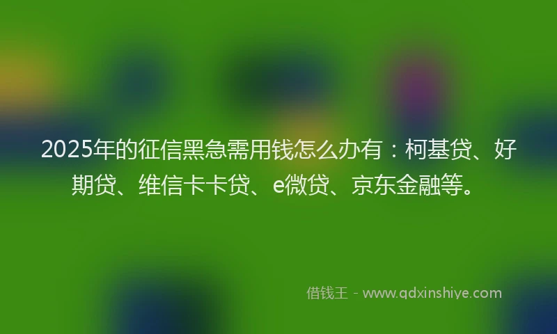 2025年的征信黑急需用钱怎么办有：柯基贷、好期贷、维信卡卡贷、e微贷、京东金融等。