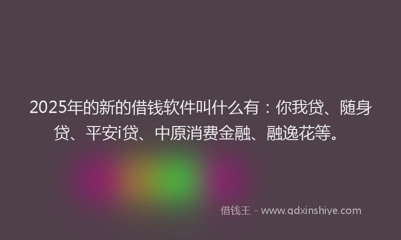 2025年的新的借钱软件叫什么有：你我贷、随身贷、平安i贷、中原消费金融、融逸花等。