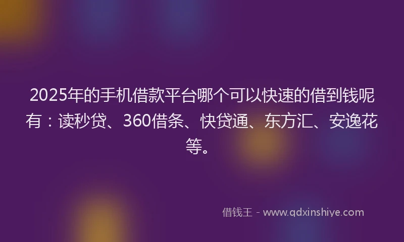 2025年的手机借款平台哪个可以快速的借到钱呢有：读秒贷、360借条、快贷通、东方汇、安逸花等。