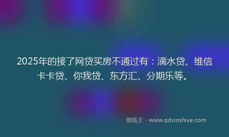 2025年的接了网贷买房不通过有：滴水贷、维信卡卡贷、你我贷、东方汇、分期乐等。