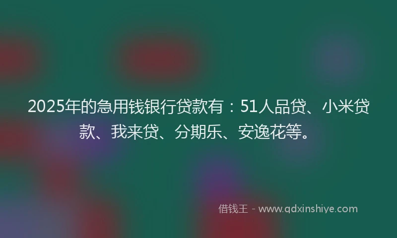 2025年的急用钱银行贷款有：51人品贷、小米贷款、我来贷、分期乐、安逸花等。