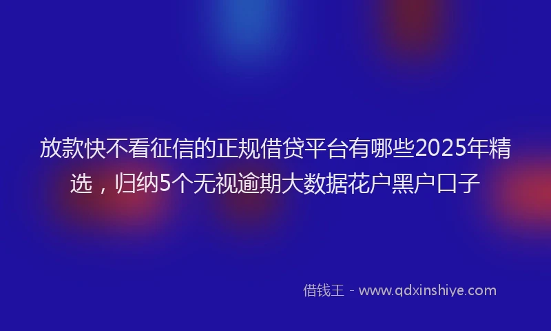 放款快不看征信的正规借贷平台有哪些2025年精选，归纳5个无视逾期大数据花户黑户口子