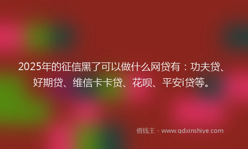2025年的征信黑了可以做什么网贷有：功夫贷、好期贷、维信卡卡贷、花呗、平安i贷等。