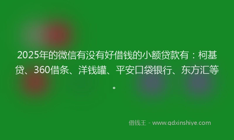 2025年的微信有没有好借钱的小额贷款有：柯基贷、360借条、洋钱罐、平安口袋银行、东方汇等。