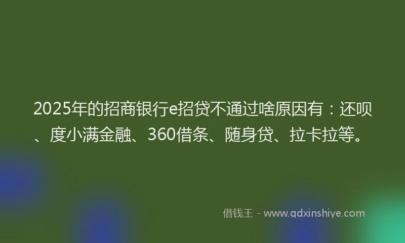 2025年的招商银行e招贷不通过啥原因有：还呗、度小满金融、360借条、随身贷、拉卡拉等。