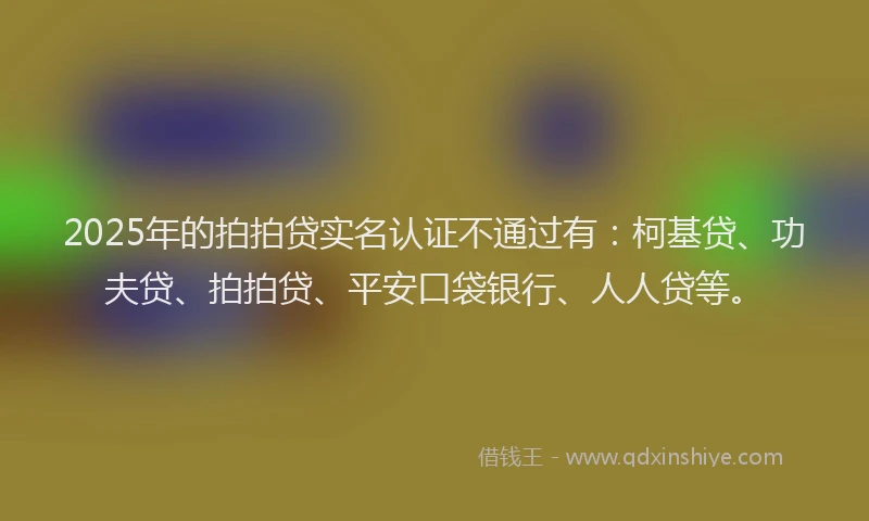 2025年的拍拍贷实名认证不通过有：柯基贷、功夫贷、拍拍贷、平安口袋银行、人人贷等。