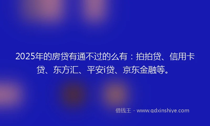 2025年的房贷有通不过的么有：拍拍贷、信用卡贷、东方汇、平安i贷、京东金融等。