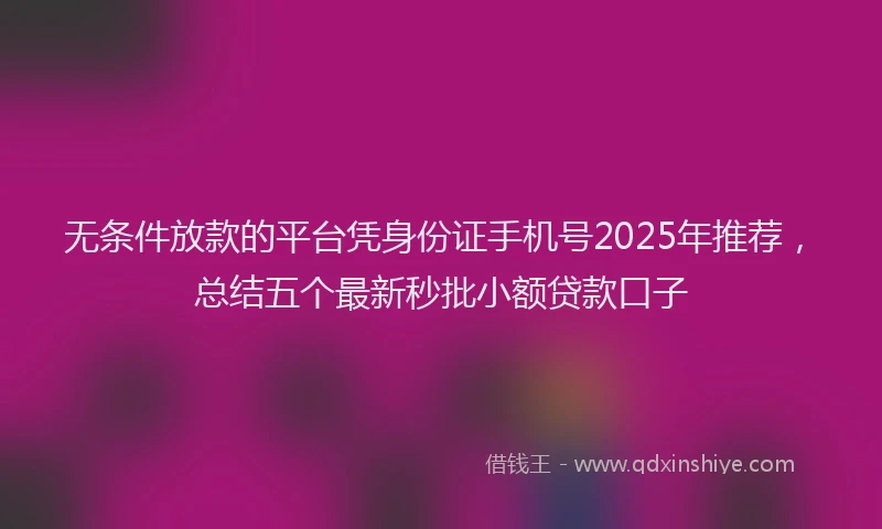 无条件放款的平台凭身份证手机号2025年推荐，总结五个最新秒批小额贷款口子