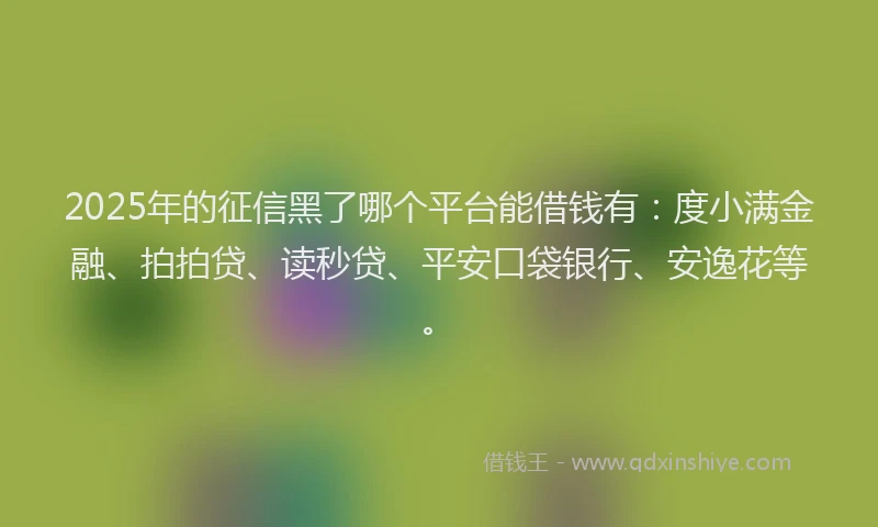 2025年的征信黑了哪个平台能借钱有：度小满金融、拍拍贷、读秒贷、平安口袋银行、安逸花等。
