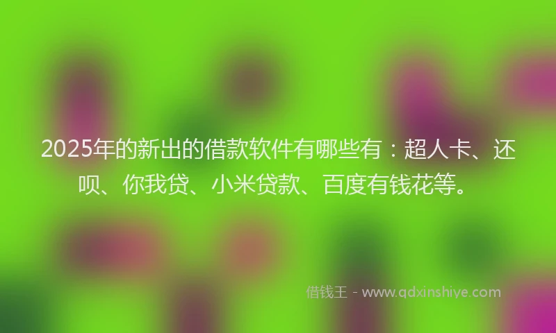 2025年的新出的借款软件有哪些有:超人卡、还呗、你我贷、小米贷款、百度有钱花等。
