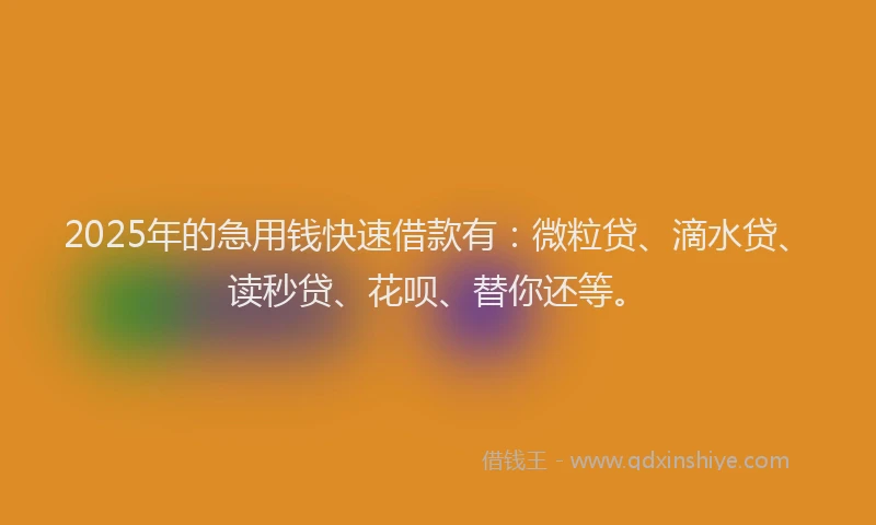 2025年的急用钱快速借款有：微粒贷、滴水贷、读秒贷、花呗、替你还等。