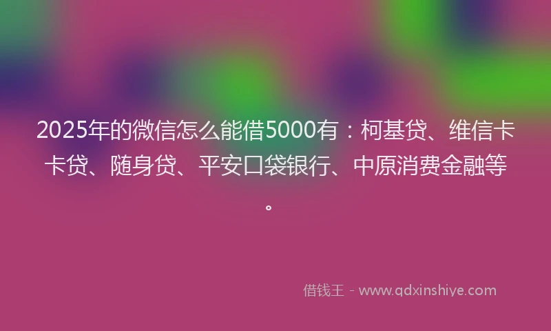 2025年的微信怎么能借5000有：柯基贷、维信卡卡贷、随身贷、平安口袋银行、中原消费金融等。