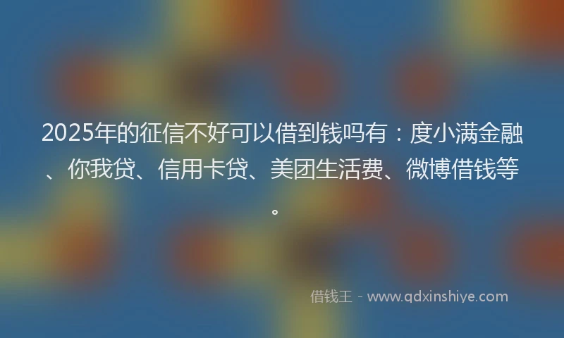 2025年的征信不好可以借到钱吗有：度小满金融、你我贷、信用卡贷、美团生活费、微博借钱等。