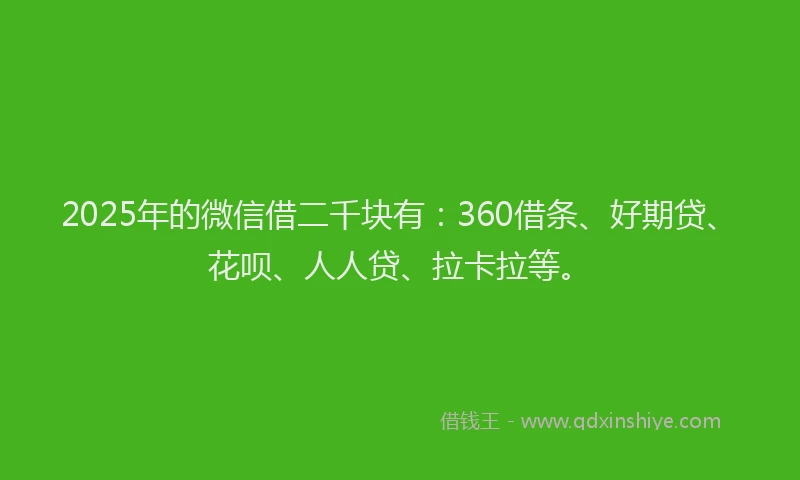 2025年的微信借二千块有：360借条、好期贷、花呗、人人贷、拉卡拉等。