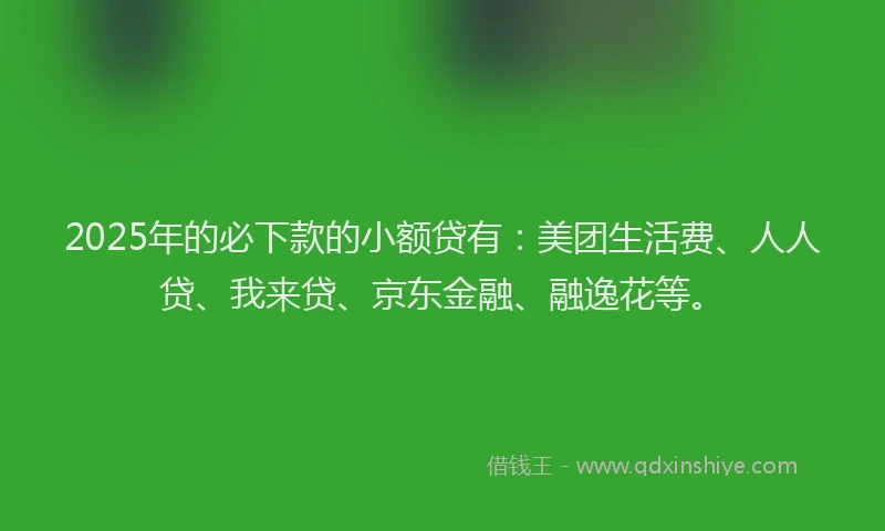 2025年的必下款的小额贷有：美团生活费、人人贷、我来贷、京东金融、融逸花等。