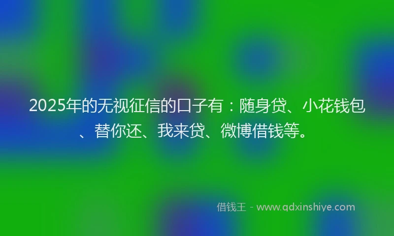 2025年的无视征信的口子有：随身贷、小花钱包、替你还、我来贷、微博借钱等。