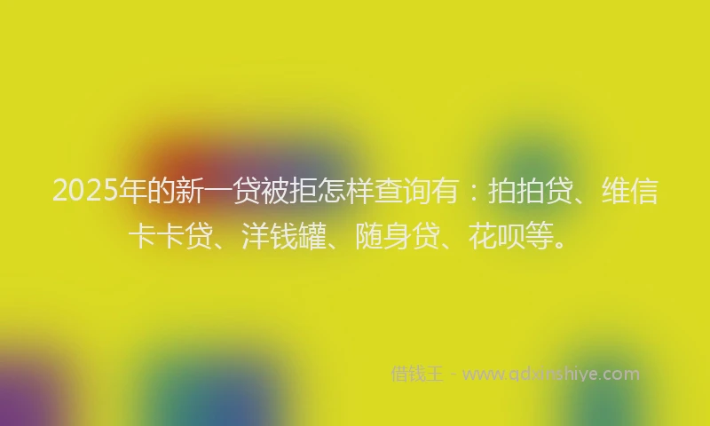 2025年的新一贷被拒怎样查询有：拍拍贷、维信卡卡贷、洋钱罐、随身贷、花呗等。