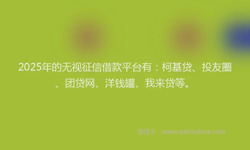 2025年的无视征信借款平台有：柯基贷、投友圈、团贷网、洋钱罐、我来贷等。