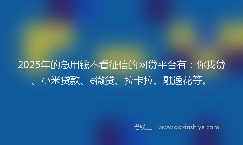 2025年的急用钱不看征信的网贷平台有：你我贷、小米贷款、e微贷、拉卡拉、融逸花等。