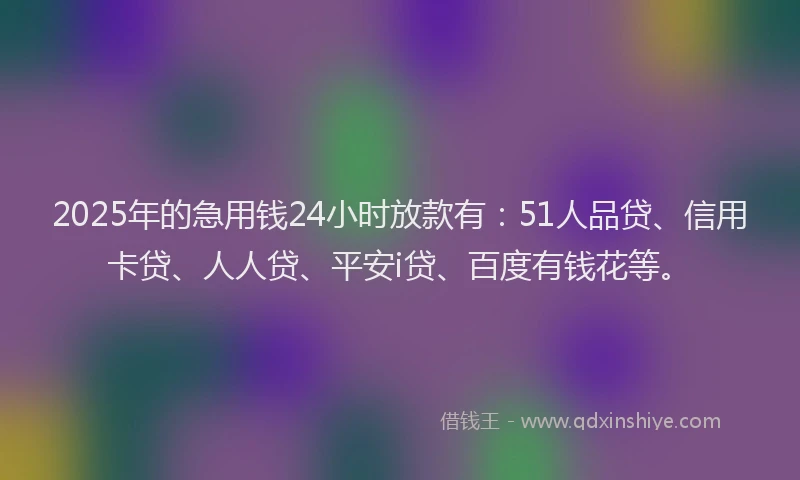 2025年的急用钱24小时放款有：51人品贷、信用卡贷、人人贷、平安i贷、百度有钱花等。
