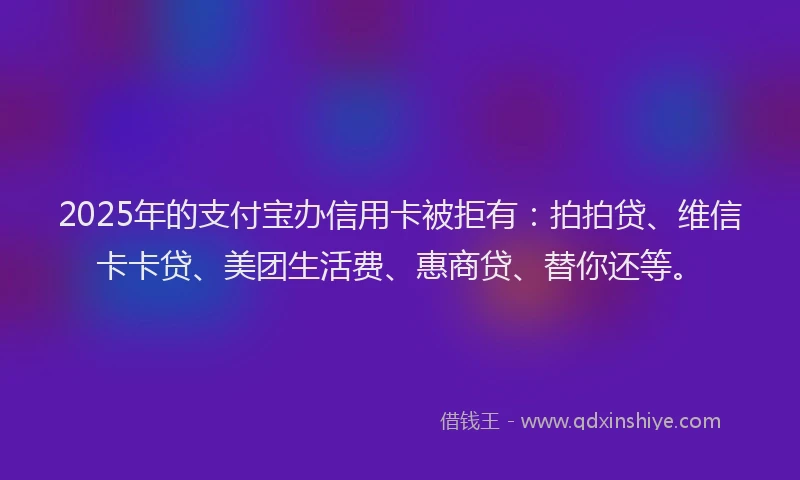 2025年的支付宝办信用卡被拒有：拍拍贷、维信卡卡贷、美团生活费、惠商贷、替你还等。