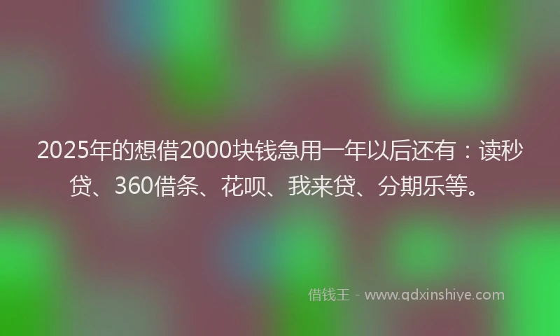 2025年的想借2000块钱急用一年以后还有：读秒贷、360借条、花呗、我来贷、分期乐等。