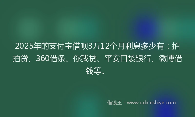 2025年的支付宝借呗3万12个月利息多少有：拍拍贷、360借条、你我贷、平安口袋银行、微博借钱等。