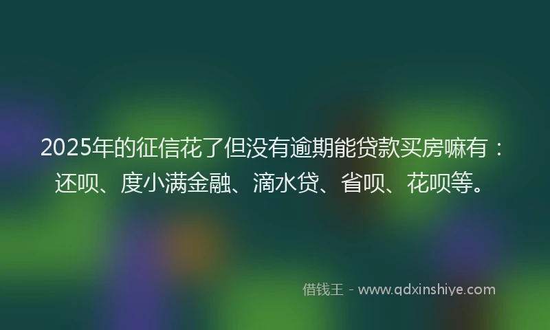 2025年的征信花了但没有逾期能贷款买房嘛有：还呗、度小满金融、滴水贷、省呗、花呗等。