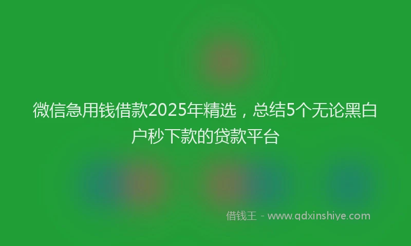 微信急用钱借款2025年精选，总结5个无论黑白户秒下款的贷款平台