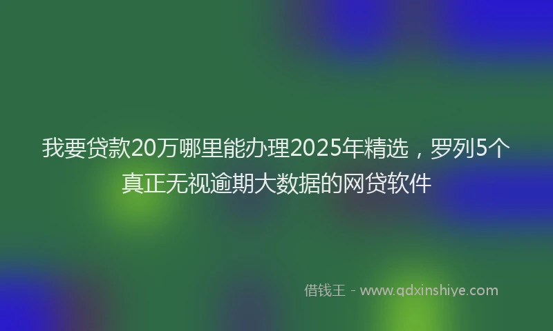 我要贷款20万哪里能办理2025年精选，罗列5个真正无视逾期大数据的网贷软件