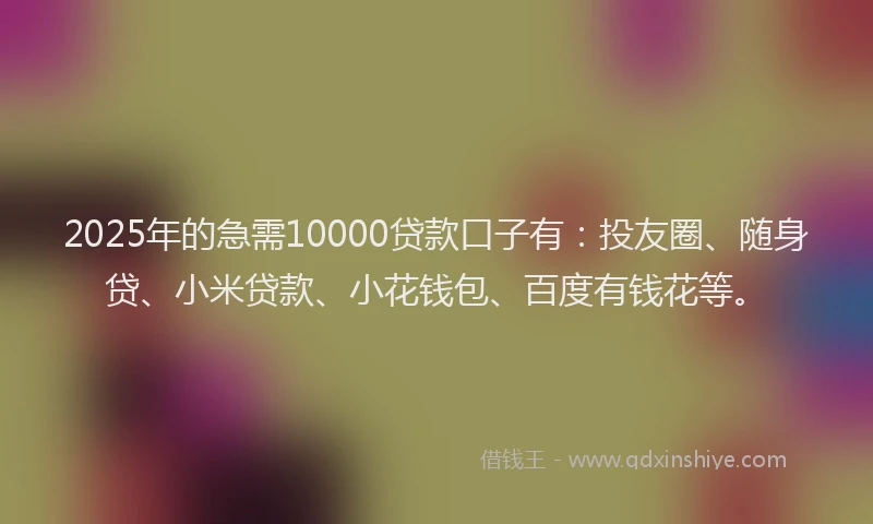 2025年的急需10000贷款口子有：投友圈、随身贷、小米贷款、小花钱包、百度有钱花等。