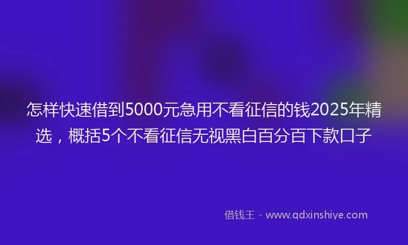 怎样快速借到5000元急用不看征信的钱2025年精选，概括5个不看征信无视黑白百分百下款口子