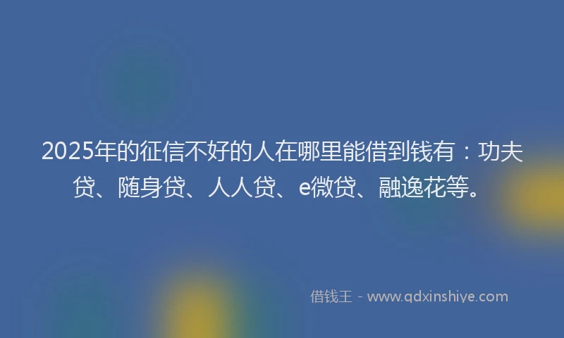 2025年的征信不好的人在哪里能借到钱有：功夫贷、随身贷、人人贷、e微贷、融逸花等。