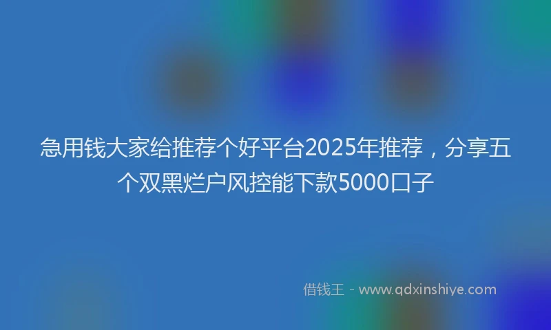 急用钱大家给推荐个好平台2025年推荐，分享五个双黑烂户风控能下款5000口子