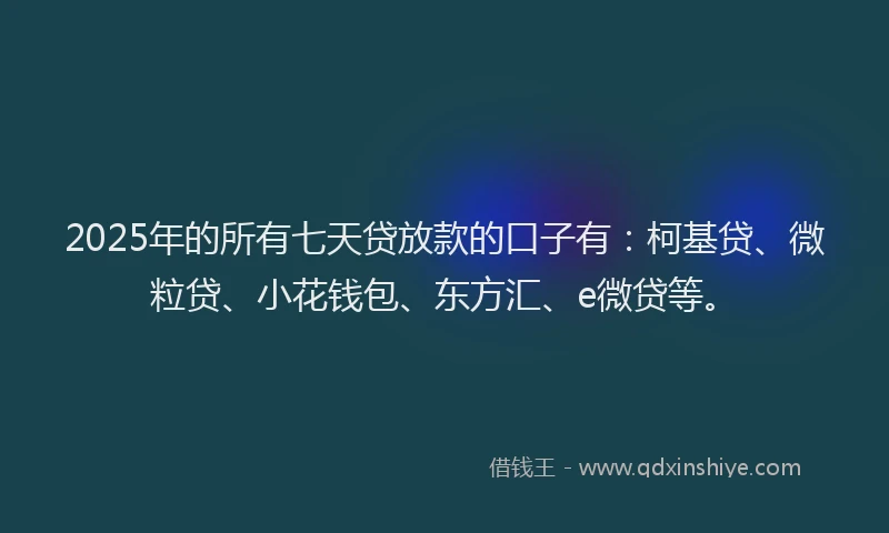2025年的所有七天贷放款的口子有：柯基贷、微粒贷、小花钱包、东方汇、e微贷等。