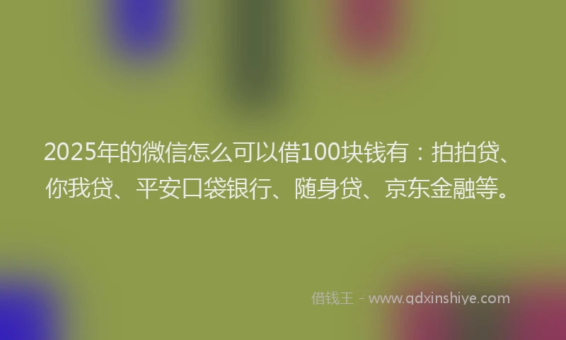 2025年的微信怎么可以借100块钱有：拍拍贷、你我贷、平安口袋银行、随身贷、京东金融等。