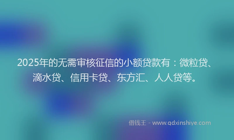 2025年的无需审核征信的小额贷款有：微粒贷、滴水贷、信用卡贷、东方汇、人人贷等。