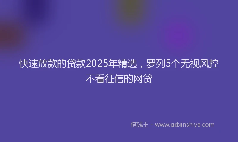 快速放款的贷款2025年精选，罗列5个无视风控不看征信的网贷