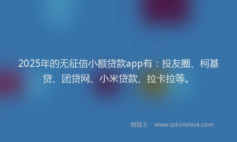 2025年的无征信小额贷款app有：投友圈、柯基贷、团贷网、小米贷款、拉卡拉等。