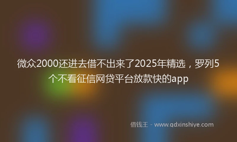 微众2000还进去借不出来了2025年精选，罗列5个不看征信网贷平台放款快的app