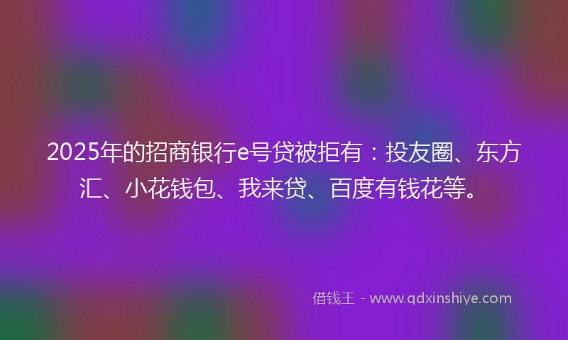 2025年的招商银行e号贷被拒有：投友圈、东方汇、小花钱包、我来贷、百度有钱花等。