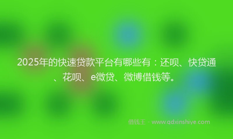 2025年的快速贷款平台有哪些有：还呗、快贷通、花呗、e微贷、微博借钱等。