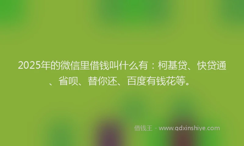 2025年的微信里借钱叫什么有：柯基贷、快贷通、省呗、替你还、百度有钱花等。