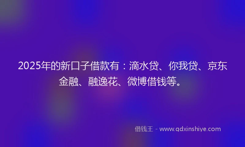 2025年的新口子借款有：滴水贷、你我贷、京东金融、融逸花、微博借钱等。