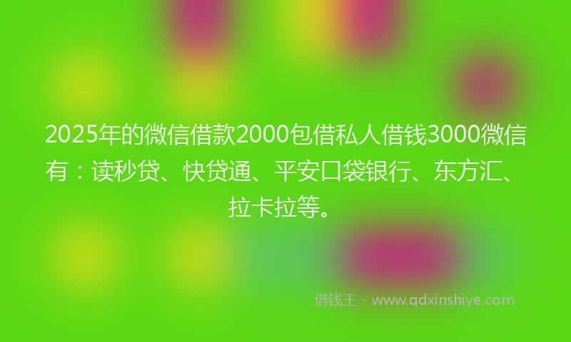 2025年的微信借款2000包借私人借钱3000微信有：读秒贷、快贷通、平安口袋银行、东方汇、拉卡拉等。