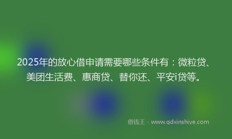 2025年的放心借申请需要哪些条件有：微粒贷、美团生活费、惠商贷、替你还、平安i贷等。