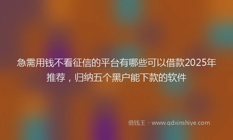 急需用钱不看征信的平台有哪些可以借款2025年推荐，归纳五个黑户能下款的软件